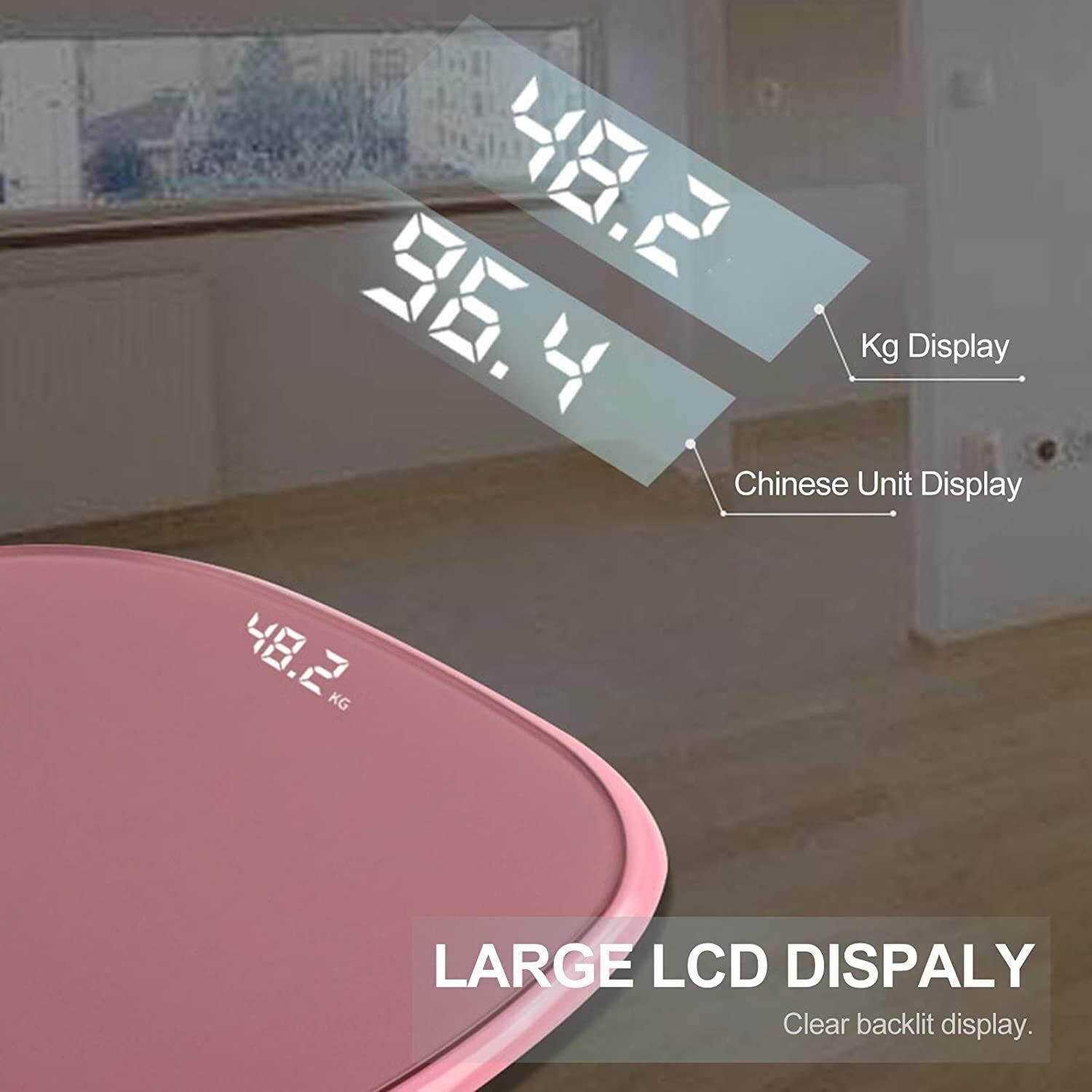 Bilancia pesapersone, bilancia digitale elettronica di precisione per il bagno, display LED retroilluminato di facile lettura, metro a nastro incluso, 400 libbre (colore: bianco) (rosa) (bianco)