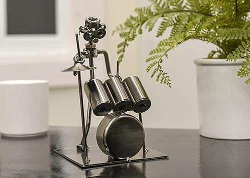 Miniatura 6 de The Bridge Collection Estatuilla metálica metálica metálica de batería de estilo industrial, decoración de baterista, regalos únicos para músicos,