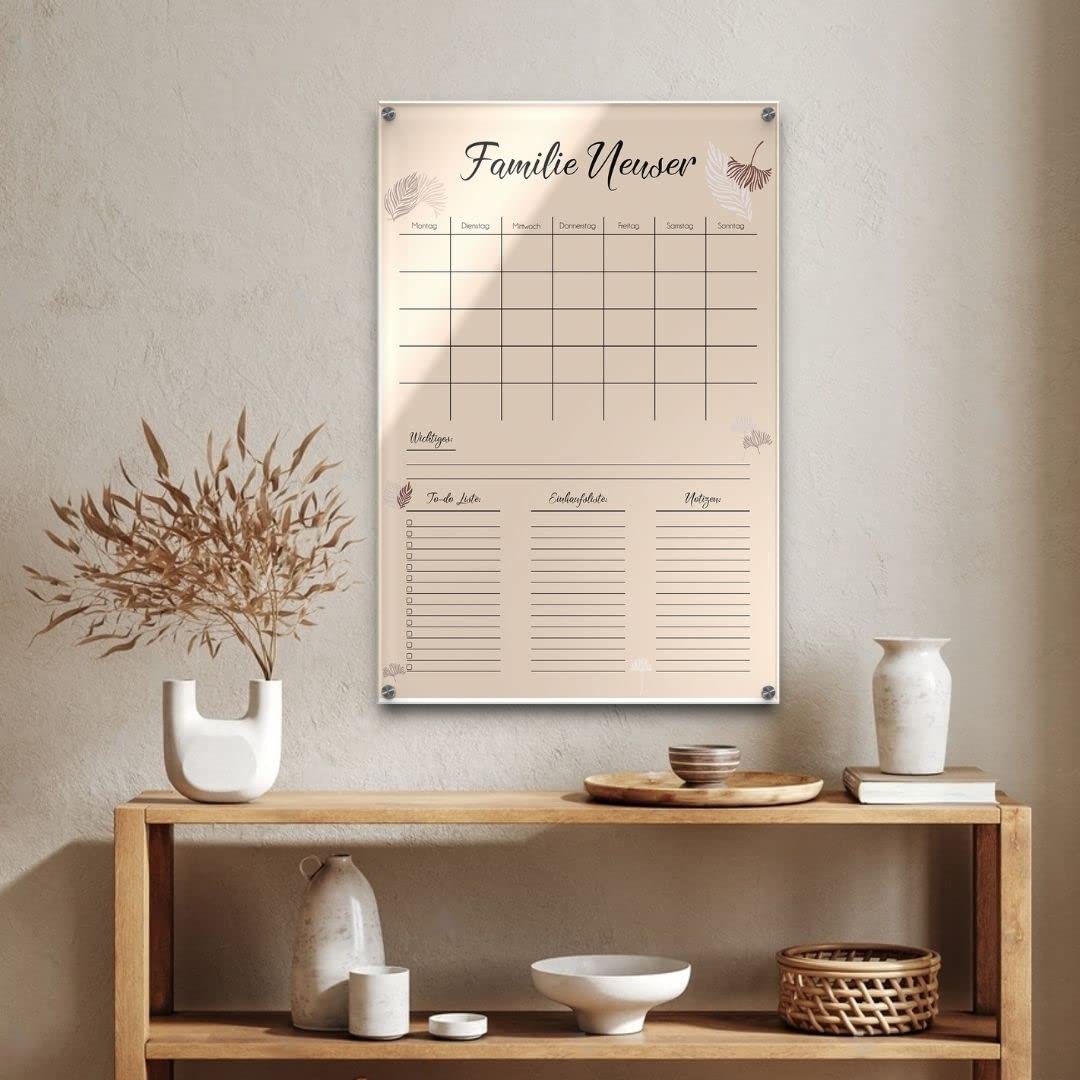 Abwischbarer Kalender für die Familie aus hochwertigem Acrylglas - großer Familienplaner zum beschriften mit hübschen Designs - Geschenkidee Familie Paare Freunde - 50x75 cm