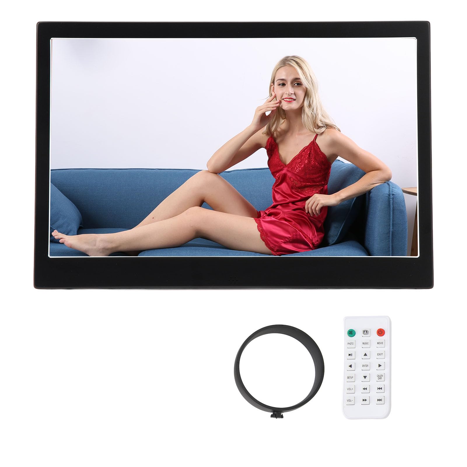 Greensen 13 Pouces Cadre Photo Numérique Wi-FI 1280x800 HD IPS Écran Tactile Cadre Photo avec Télécommande Musique et Lecteur Vidéo Réveil Calendrier Noir (Prise UE)