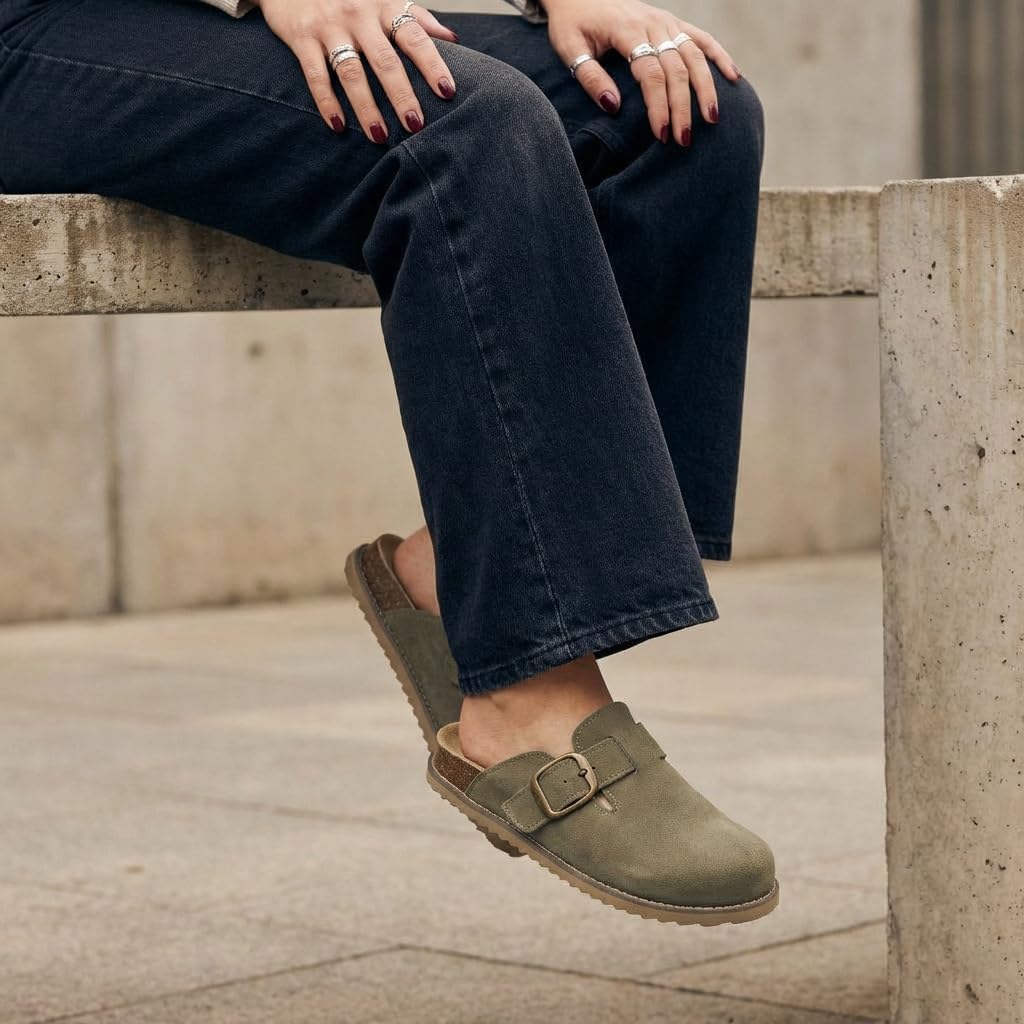 CUSHIONAIRE Women's Blain Genuine Suede Slip-On Clogs with + Memory Foam & Chic Buckle Mule - Comfortable, Non-Slip, Wide Widths Available - Image 3