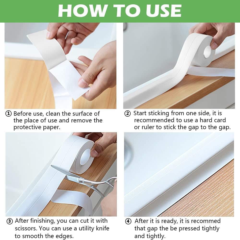 CEPLO Waterproof Caulk Strip,Kitchen,Bathroom, Toilet And Wall Corner Self Adhesive Sealing Tape for Kitchen, Bathroom, Wall Corner, White (WHITE, PACK OF 1) 3
