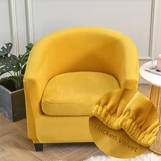Fansu Velvet Funda de Sillón Elástica Chesterfield, Elegant Color Sólido Funda de Sofá, Universal 2-Piezas Individual Fundas Protector de Butaca para Club, Recepción, Dormitorio (Amarillo)