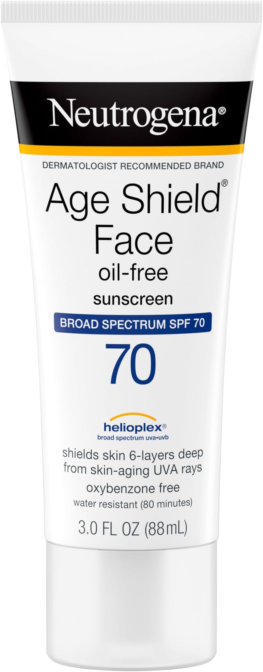 Neutrogena Age Shield Face Oil-Free Sunscreen Lotion with Broad Spectrum SPF 70, Non-Comedogenic Moisturizing Sunscreen to Help Prevent Signs of Aging, PABA-Free, 3 fl. oz.