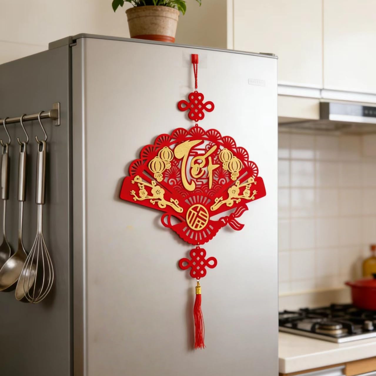 KYMY Vietnamese New Year Hanging Ornament 29.5 x 16.5 Inch, 2026 Tết Vietnam Lunar New Year Fan Decoration, Zodiac Horse Lucky Prosperity Wall & Door Decor for Home Office Store