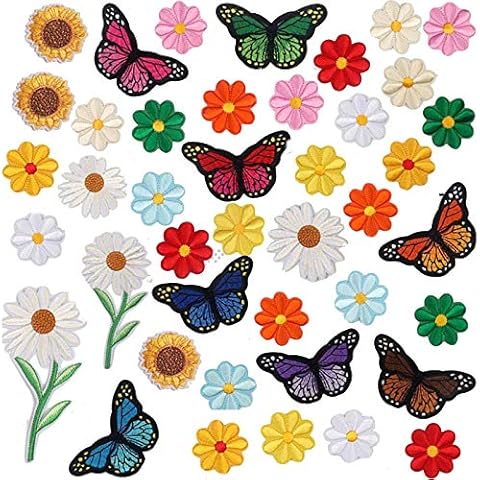 Embroidered Iron on Patch for Clothing,Sunflowers Butterfly Iron On Patches Set,Large Size Cute Decoration Embroidered Patches Pack for Jeans,Bags, Clothing, Arts Crafts DIY (Mix) Cover