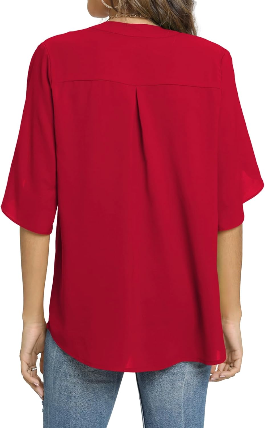 FUNLINGO Women's Summer Tops Short Sleeve Casual Shirts V Neck Chiffon Dressy Blouse Tops - Image 4