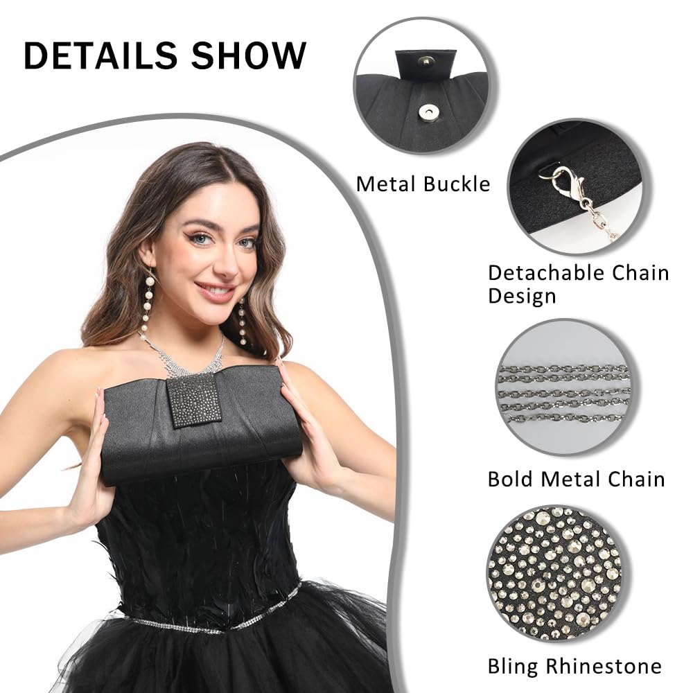 LAGO DE SAC Satin Evening Clutch Purses for Women Formal Wedding Party Handbag Simple Classic Bags (Black)