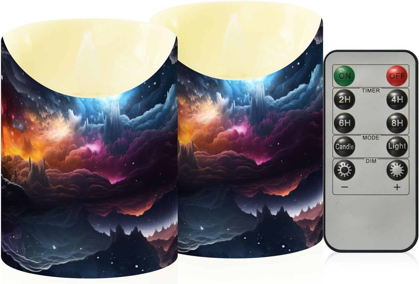 YETTASBIN Space Galaxy Flameless Candles with Remote Timer Set of 2, Waterproof Adjustable Long Lasting Battery Operated LED Pillar Candles for Party Holiday Home Decor, 3.9 x 3 Inch