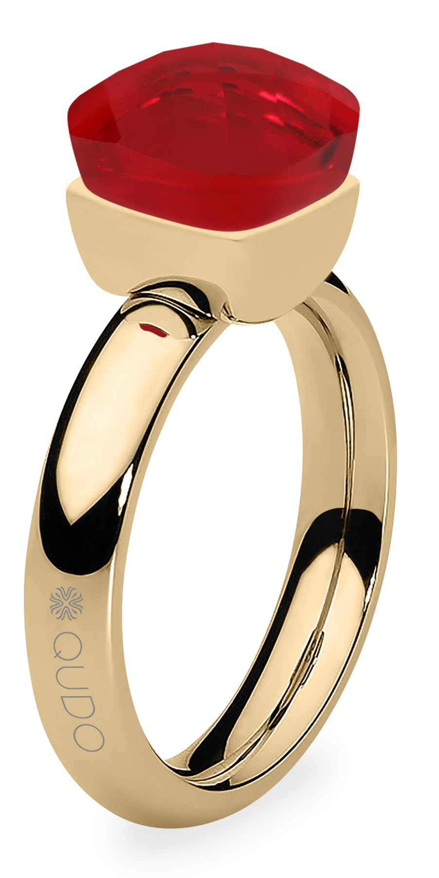 Bague Firenze Qudo dorée avec pierre rouge éclatante - 6
