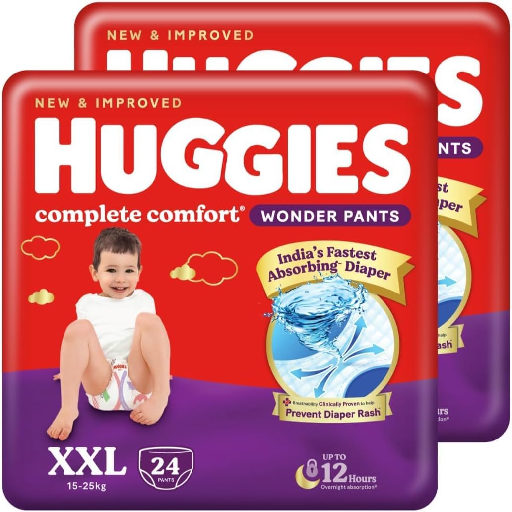 - Complete Comfort Wonder Pants | Pant Style Baby Diapers Double Extra Large (XXL) Size, 48 Count | India's Fastest Absorbing Diaper, Prevents Diaper Rash, Ideal for 15 to 25 Kgs (24 Count, Pack of 2)