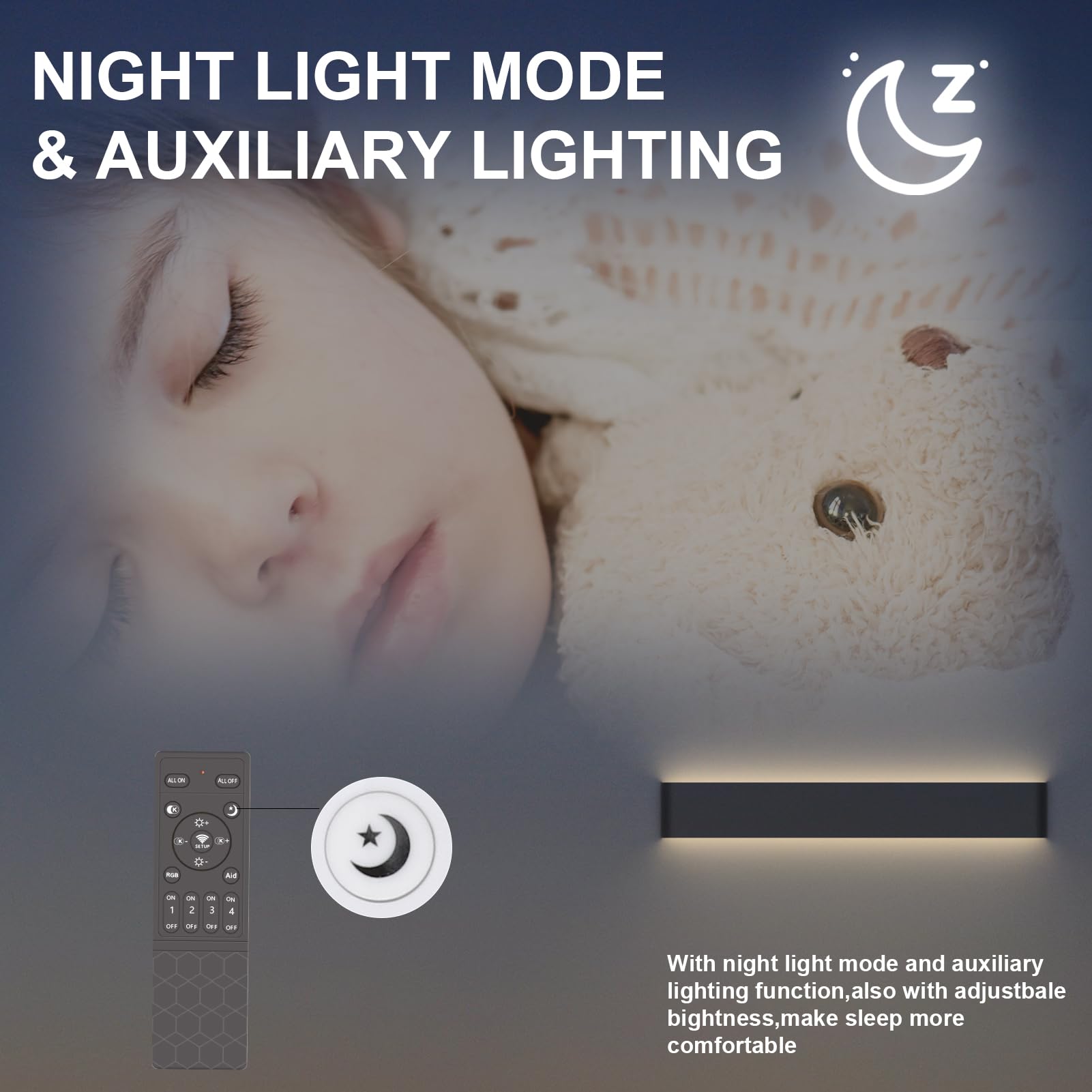 Klighten Aplique Pared Led Interior Regulable con Mando a Distancia, Lámpara de pared Decorativo Mordern, Para Salon, Dormitorio, Baño, 800-2000 Lumen, 3000K-6000K, Blanco, 61cm