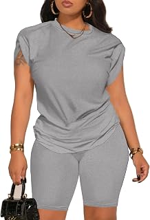 Women 2 Piece Outfits Summer Sweatsuits Biker Short Set