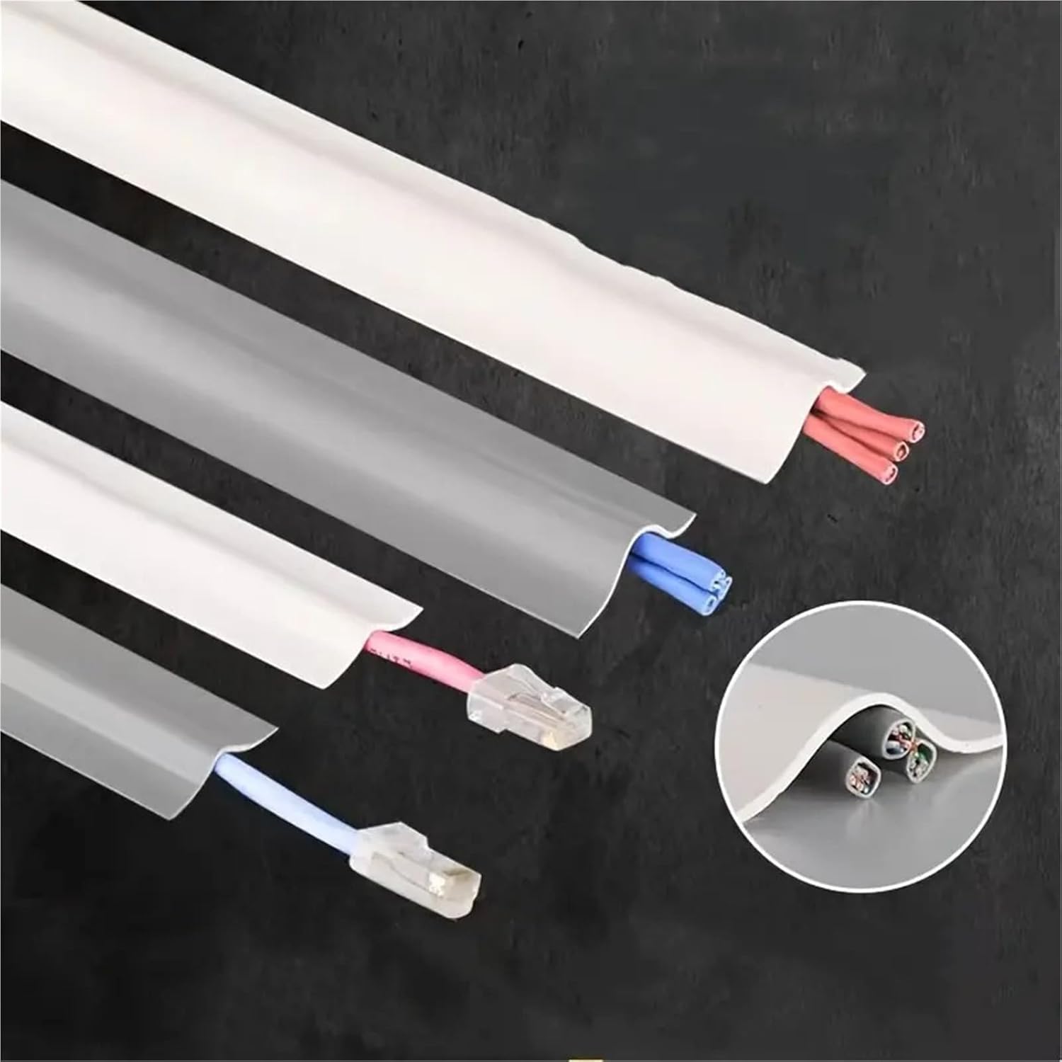 Floor Cord Cover Cable Protector Self-Adhesive Wire Protection Strips Prevent Trip Floor Cable Cover(White-5.5cm,10M)