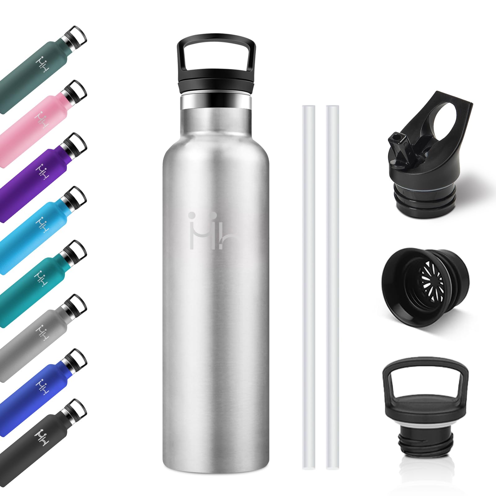 750ml Stainless Steel Water Bottle with Straw, Double Walled Thermal Insulation, BPA Free, Leak Proof, Reusable, Thermos for Sports, Gym, Travel