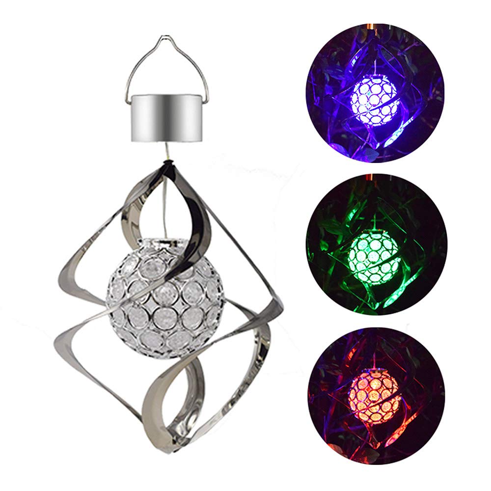 Solar Wind Chime Light, Solar Revolving Wind Chimes Hanging Solar Lights LED Colour Changing Hanging Lights Spiral Spinner Lamp for Decoration for Garden, Patio, Balcony Outdoor