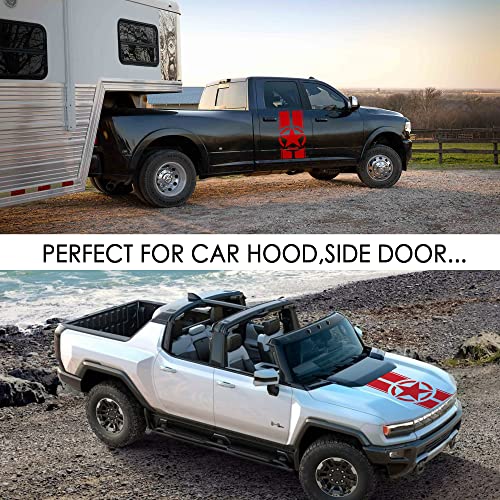 Fochutech Us Army Star Hood Stickers, Military Star Vinyl Hood Decals For Truck Pickup Vans Suv Off Road, Star Stripes Car Graphics Decals For Hood, Car Body Side Stickers 1 Pcs 35.4X17.7 Inch (Red) #TOP5