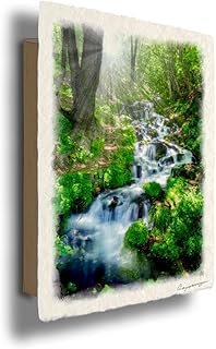 風景画 絵画 インテリア アートパネル 風水 絵 玄関 おしゃれ 壁掛け 和紙の絵写真 「木漏れ日と新緑の滝」 パネル付き 30x21cm 夏 川 湖 緑 Natural Memories