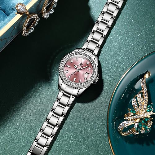 Image of OLEVS Womens Watches Diamond Luxury Dress Gold Wrist Watch Stainless Steel Waterproof Luminous Date