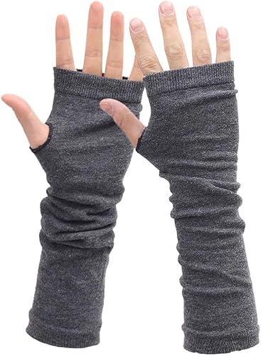 Miniatura 8 de Guantes largos unisex sin dedos para mujer, calentadores de brazos, guantes elásticos de punto con agujero para el pulgar