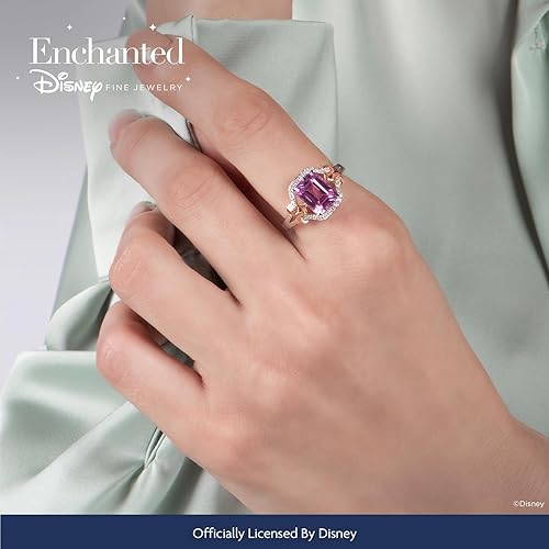 Miniatura 2 de Jewelili Enchanted Disney Fine Jewelry - Anillo Aurora de plata de ley y oro rosa de 10 quilates con 16 quilates y zafiro rosa creado