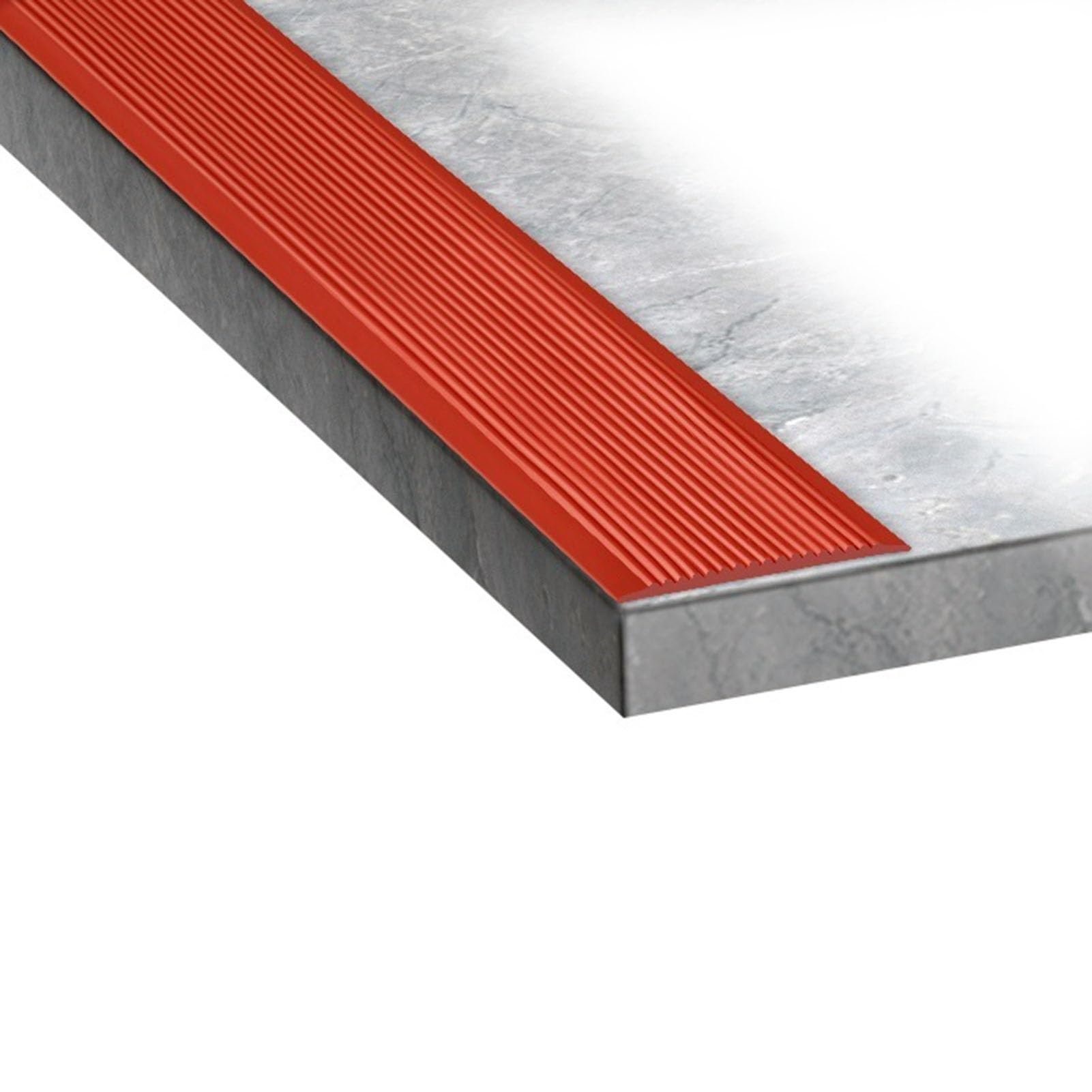 Borde de escalera autoadhesivo para evitar resbalones con protector flexible de PVC gris