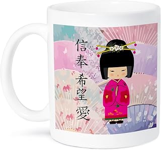 3dRose Geisha Faith Hope Love Ceramic Mug, 15-Ounce