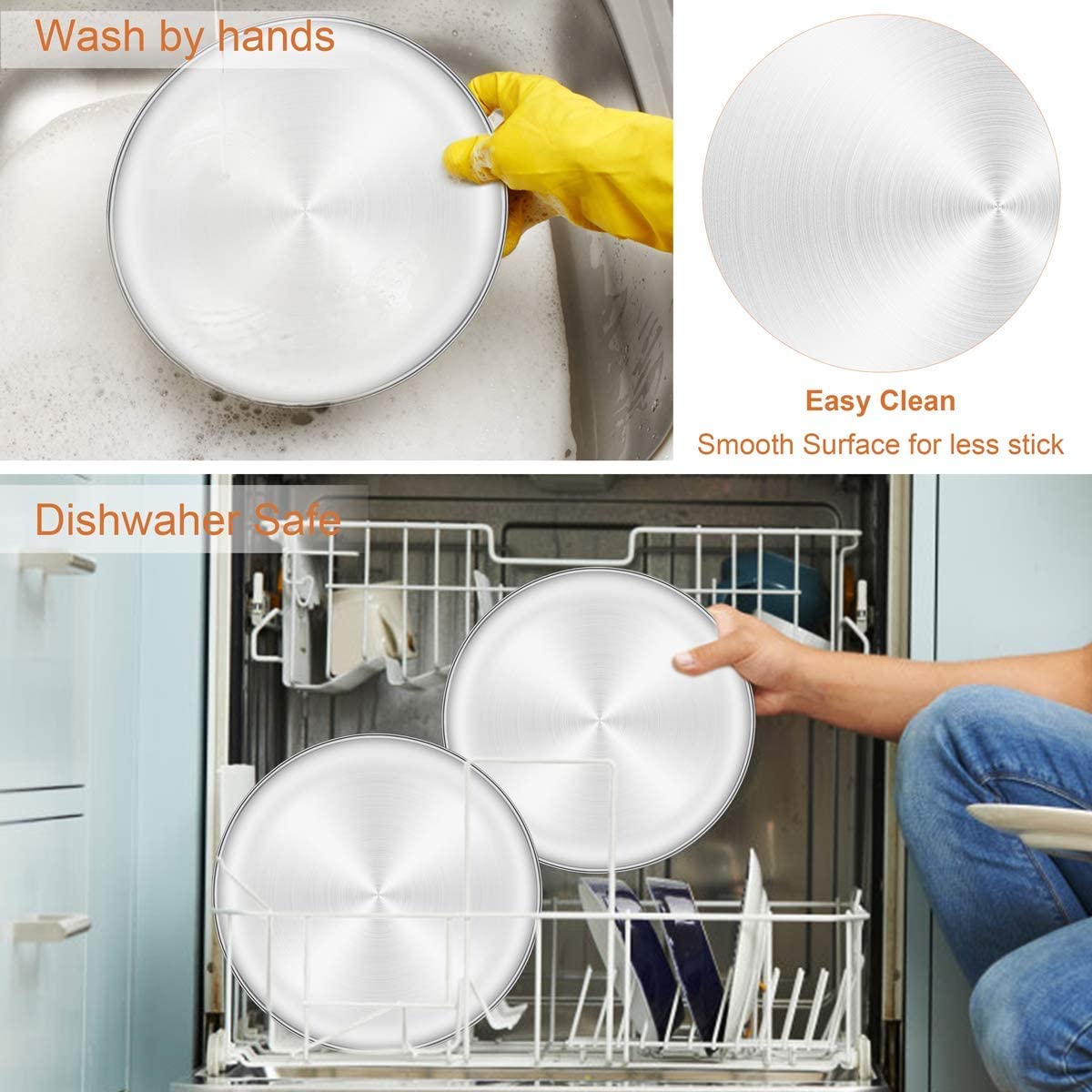 HaWare Set di 4 teglie rotonde per pizza in acciaio inox, da 20,3 cm, per cuocere/servire/cucinare, atossiche e sane, lavabili in forno e lavastoviglie (20 cm)