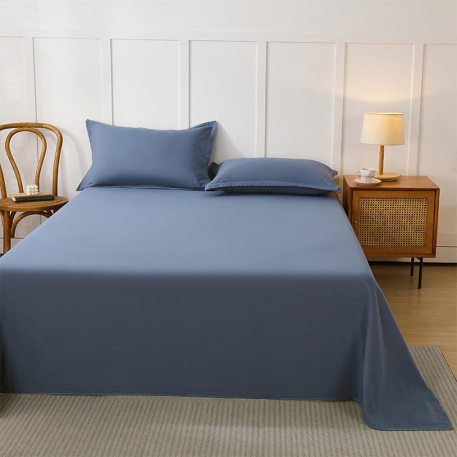 Bettlaken 200 x 230 cm Leintuch ohne Gummizug Flache Laken aus 100 % Baumwolle Betttuch ohne Gummi Hauchzartes Leintuch für hohe Matratzen hellgrau mit 2 Kissenbezug