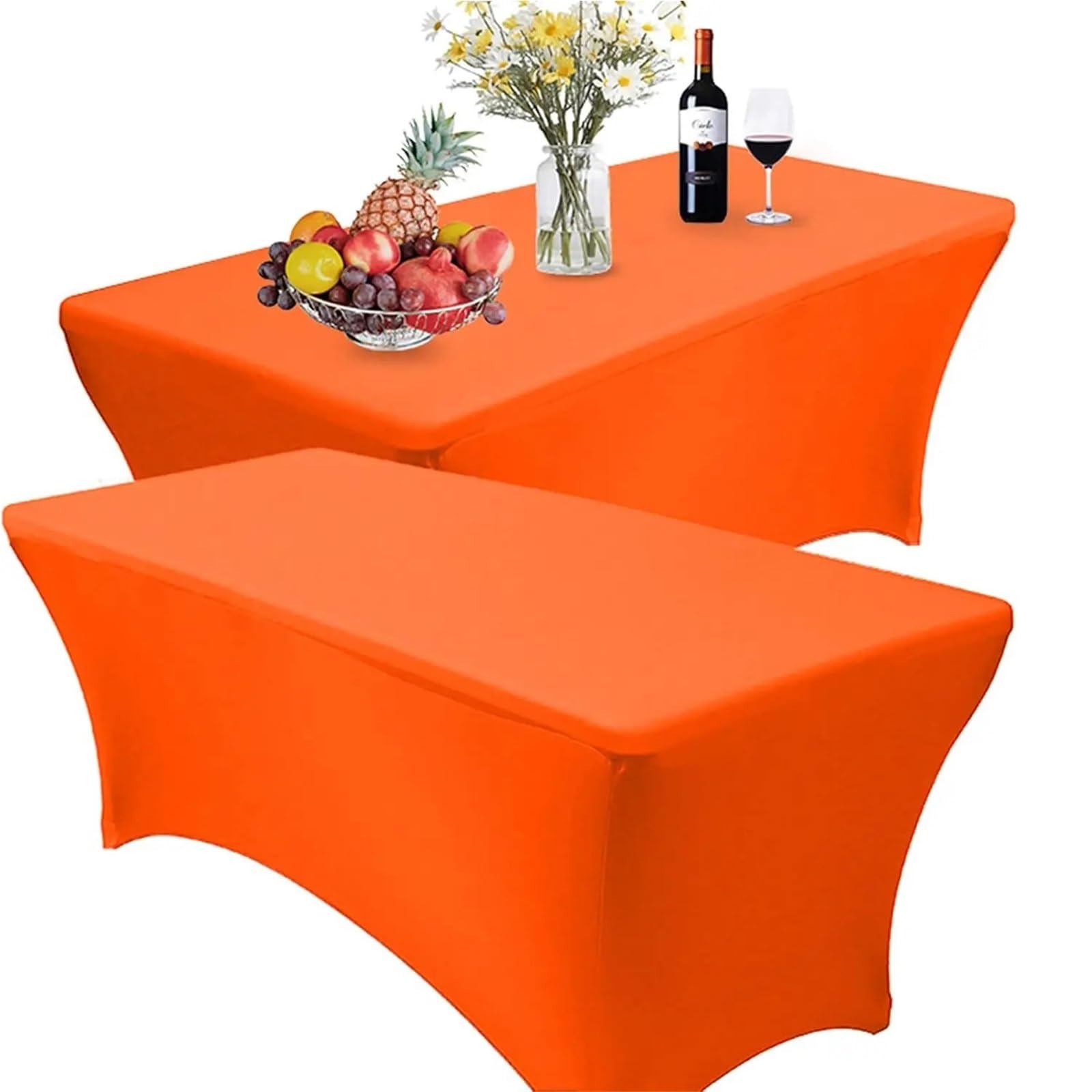 SNGUOQ 2 Pcs 8Ft Rectangular Spandex Table Cover Four-Way Tight Fitted Stretch Tablecloth Cloth For Outdoor Party Dj Tradeshow For Event, Wedding