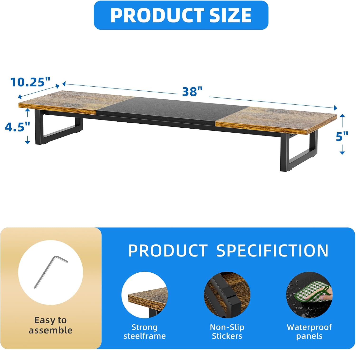 Simple Trending Desk Organizers and Accessories, Dual Monitor Stand Riser, Desk Shelf Wood Computer Rack for 2 Monitors