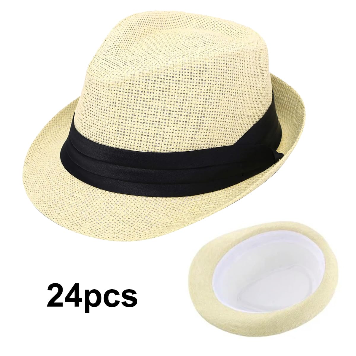 Sombreros Panamá de ala Corta, Sombreros Fedora Unisex para la Playa, Ideales para Fiestas, Disfraces y Bodas.