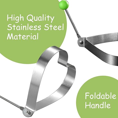 Miniatura 2 de Anillo de molde de huevo frito, 9 anillos de molde para panqueques de huevo con mango aislado, acero inoxidable, 9 anillos de huevo moldeadores