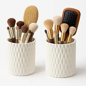 Organizador de Pincéis 360° Giratório - Porta Maquiagem com 5 Compartimentos Rotativos - Design Moderno e Funcional para Bancada