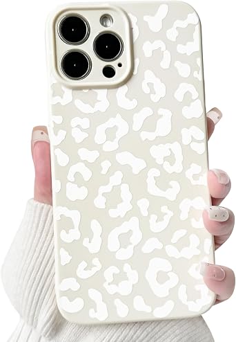 NITITOP Compatible with iPhone 15 Pro Case Aesthetic Cute Leopard Print Pattern for Women Girls Men Trendy Slim Fit TPU Bumper Silicone Shockproof Full Camera Protection Cover - White