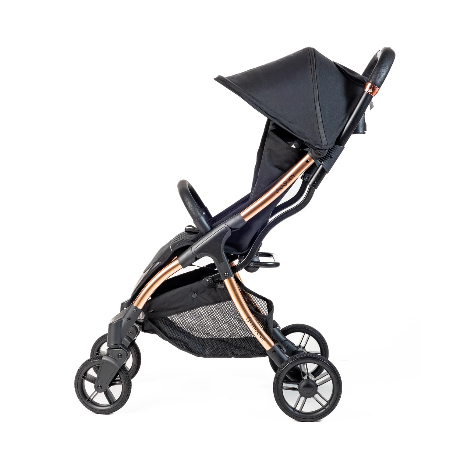 Passeggino G-Moove 0-22 kg. Leggero, Perfetto dalla Nascita - Telaio Rose Gold, Tessuto Nero