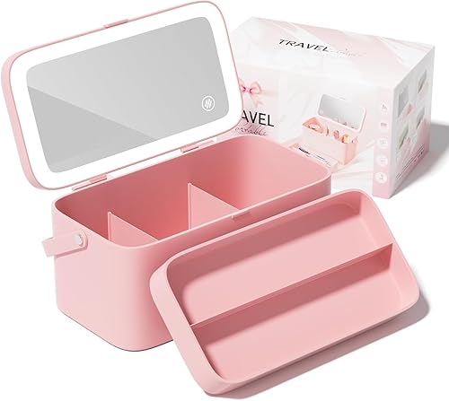 Bdjso Lámpara de uñas LED UV, mini lámpara UV para uñas de gel+caja de maquillaje Bdjso con espejo, organizador de maquillaje con espejo y luz