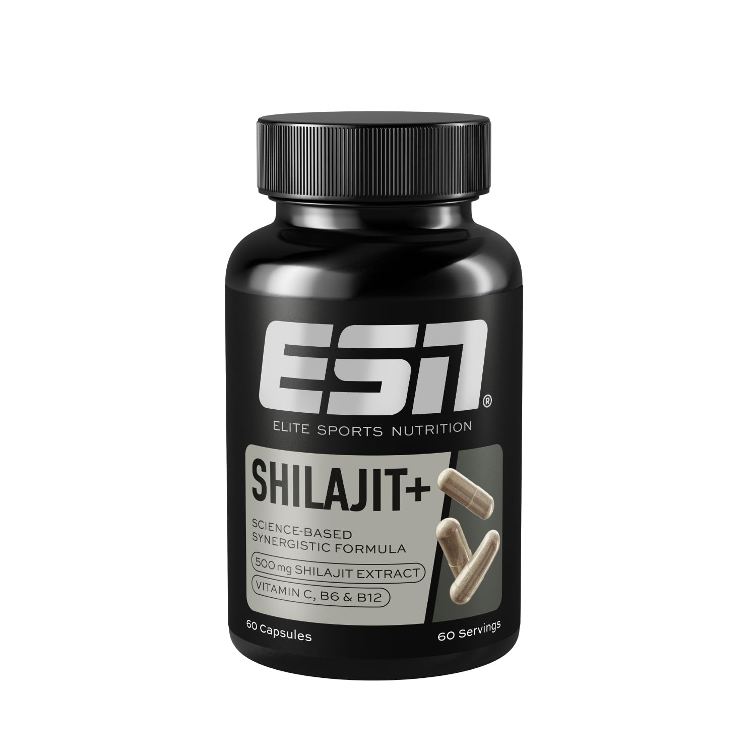 ESN Shilajit+, 60 vegane Kapseln, hochdosiert mit 2000 mg Shilajit aus Extrakt, mit Vitaminen und Piperin