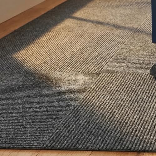 TOMETURE カーペットタイル10枚セット（剥がして貼るタイプ） - 11.8インチ（約30cm）の滑り止め付き正方形カーペットフロアタイル - リビングルームや寝室に使える再利用可能な防水マット（グレー） [5]