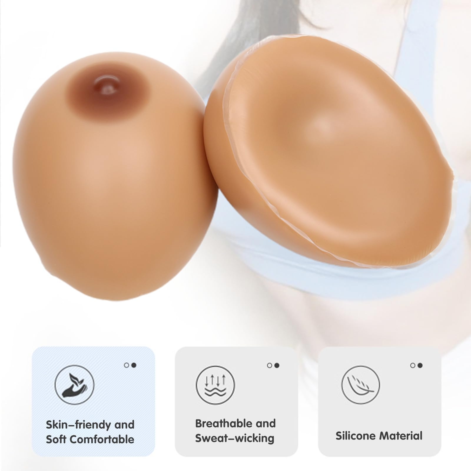 1 Par De Formas Senos Silicona con Parte Inferior Cóncava En Forma Lágrima, Prótesis Mastectomía Falsos Antiadherentes For Travestis Y Transgénero, Copa F(Self-Adhesive,I Cup)