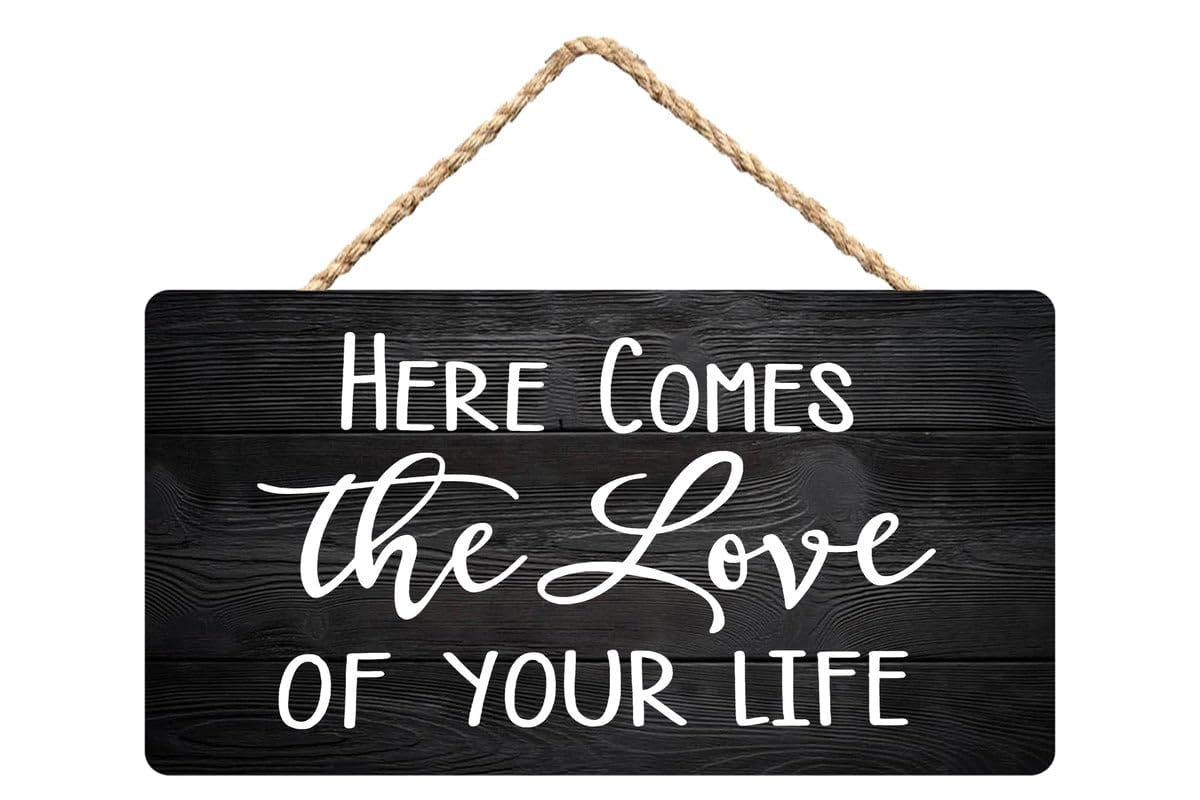 Here Comes The Love of Your Life Wedding Wooden Wall Art 12X6 Inch - Romantic Wedding Decor, Proposal & Ceremony Art