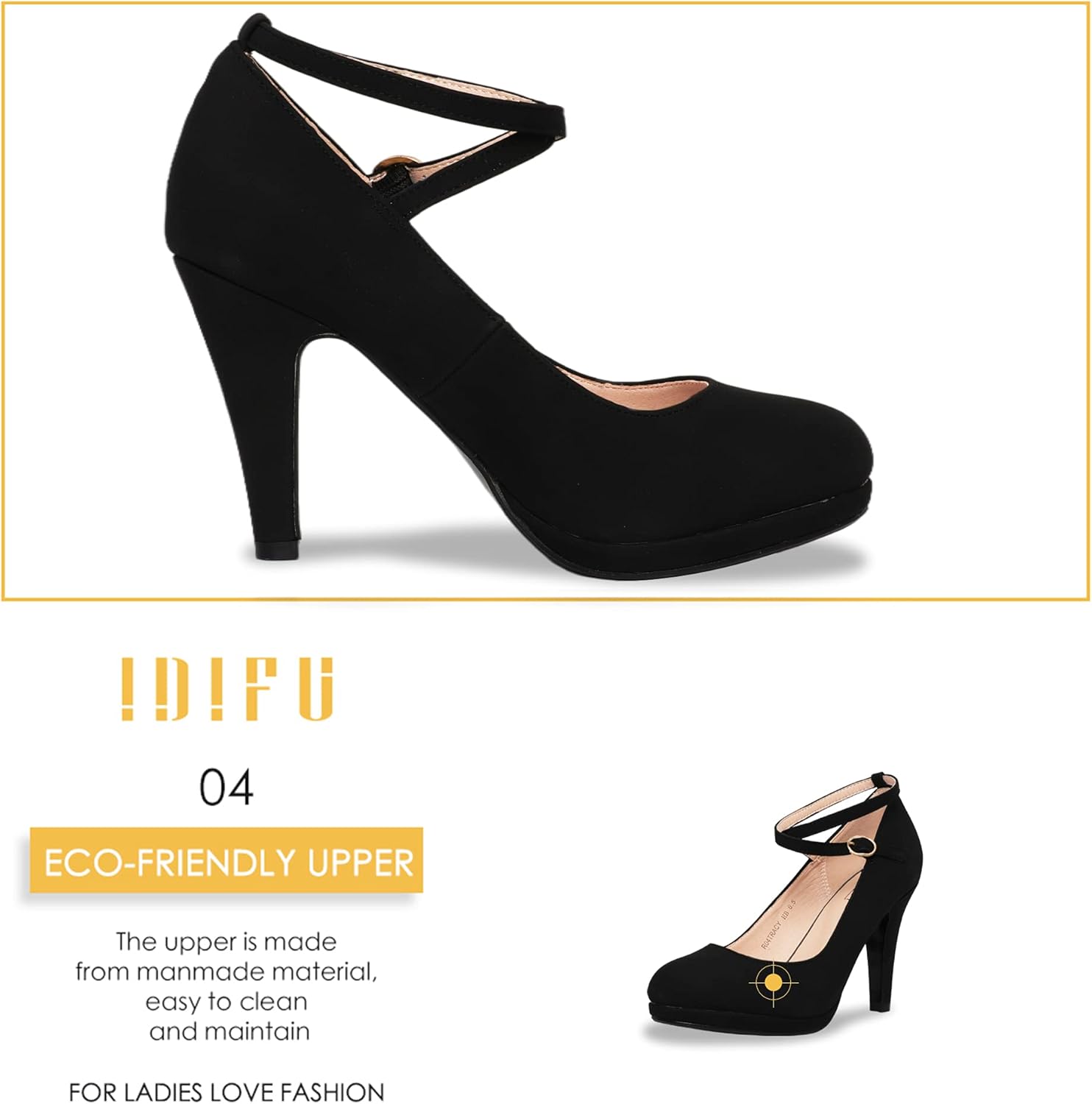 IDIFU Women's Tracy Platform High Heels Closed Toe Pumps Strappy Cross Ankle Strap Shoes for Casual Work Wedding - Image 6