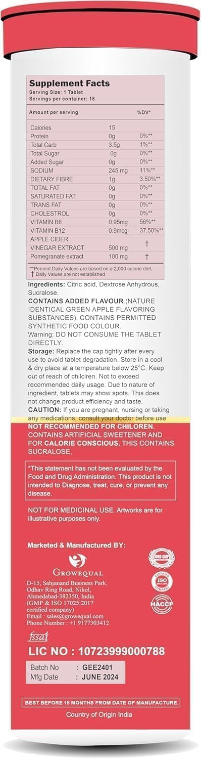 PURITEO-EQUACIDER Apple Cider Vinegar Effervescent Tablets with the Mother, Vegan, No Added Sugar, Non-GMO & Gluten-Free, 60 Tablets, Pack of 4