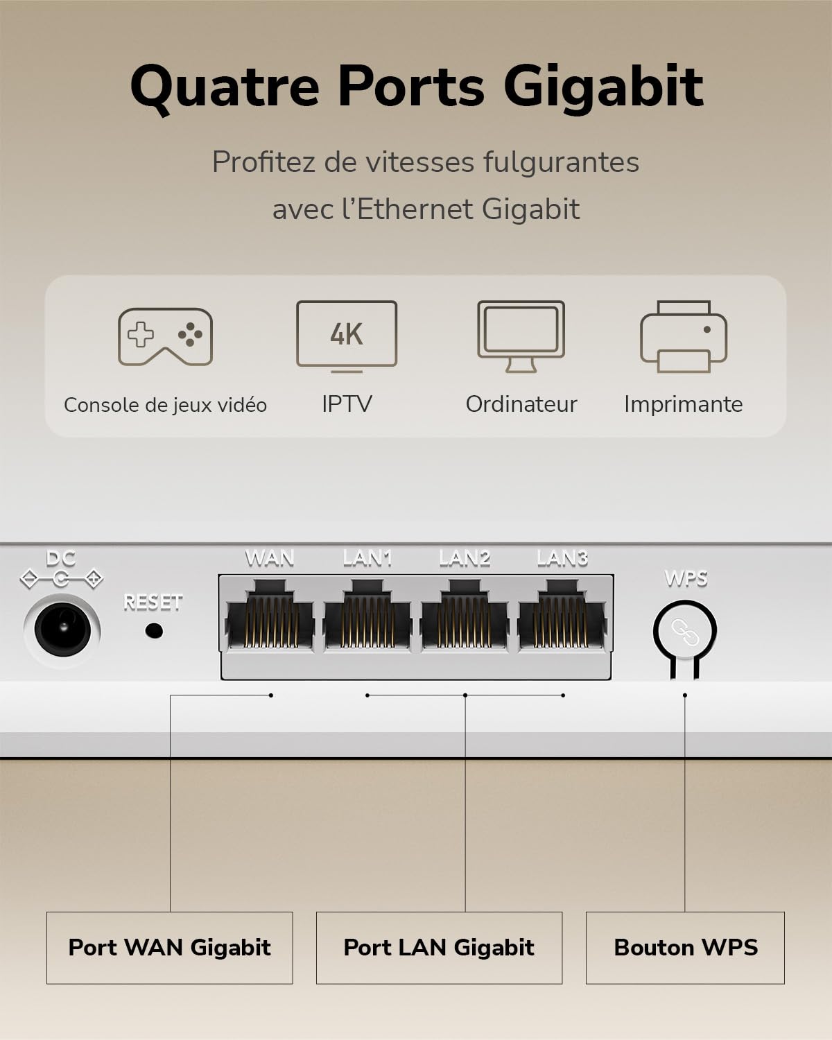 Routeur Wi-FI 7 Double Bande BE3600 Cudy WR3600E avec 4 Ports Gigabit, processeur quadricœur 2,0 GHz, 4 antennes, Client et Serveur VPN, Application Cudy et contrôle Via Le Cloud