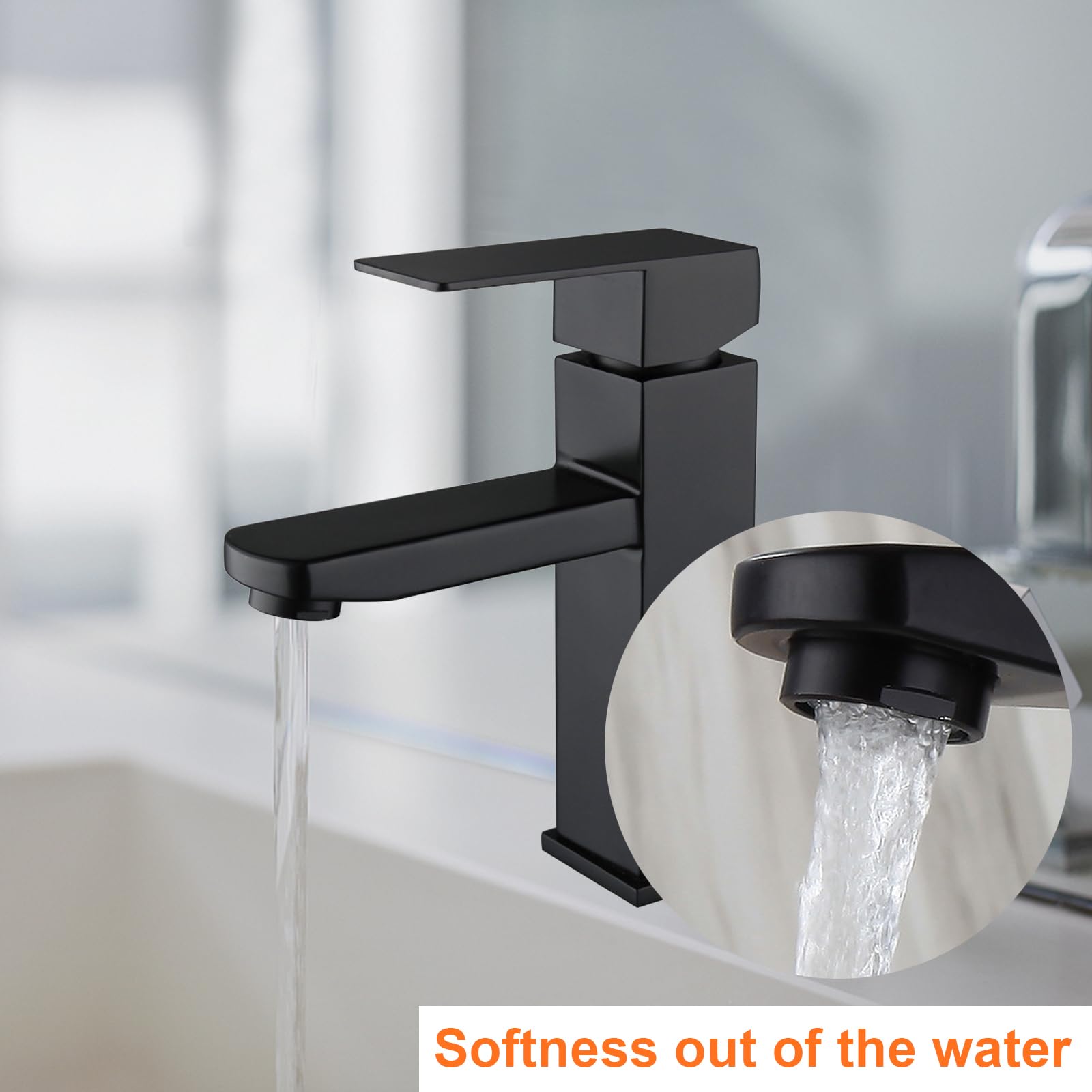 Grifo de Baño 180mm Negro Mate Acero Inoxidable Monomando Agua Fría y Caliente Con Mangueras Para Tocadores y Lavabos
