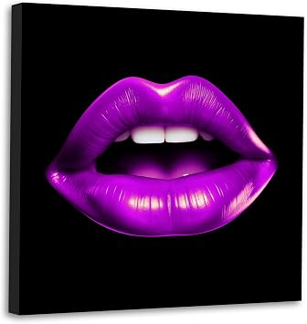 ZXHYWYM Sexy Lips Canvas Wall Art Women Purple Lip Painting Prints Abstract Fashion Lips Artwork Wall Decor for Makeup Room Girls Room Framed(Purple, (12.00 x 12.00))