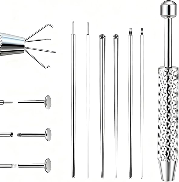 7 Pcs Piercing Ball Grabber and Opener Set, Piercing Taper Insertion Tool, Piercing Tools to Change Jewellery, 16G 18G Compatible Stainless Steel Flat Back Earring Applicator Tool for Ears Nose Lip - 1
