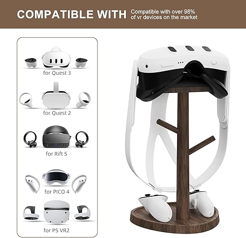 Miniatura 2 de HiBloks VR Stand Accessories, Wooden Headset Display Holder & Touch Controller Mount Station for MetaOculus Quest 3, Quest 2, PSVR 2, Valve Index,