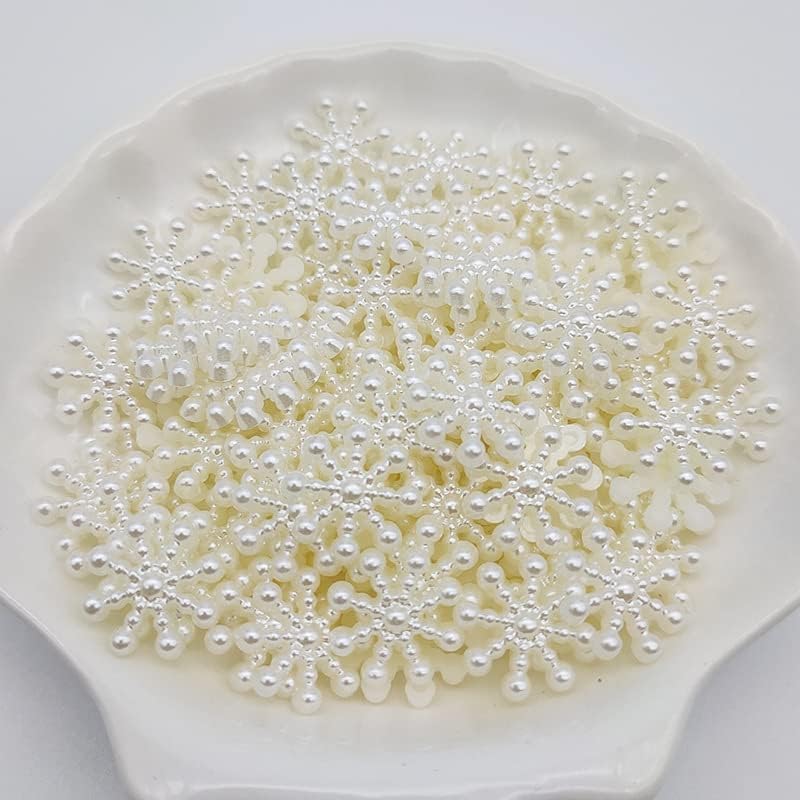 100 Pcs Christmas White Snowflake Flat Back,Chic Pearls Resin Crafting Snowflake for DIY Craft Cardmaking Embellishments, Snow Resin Making Accessories