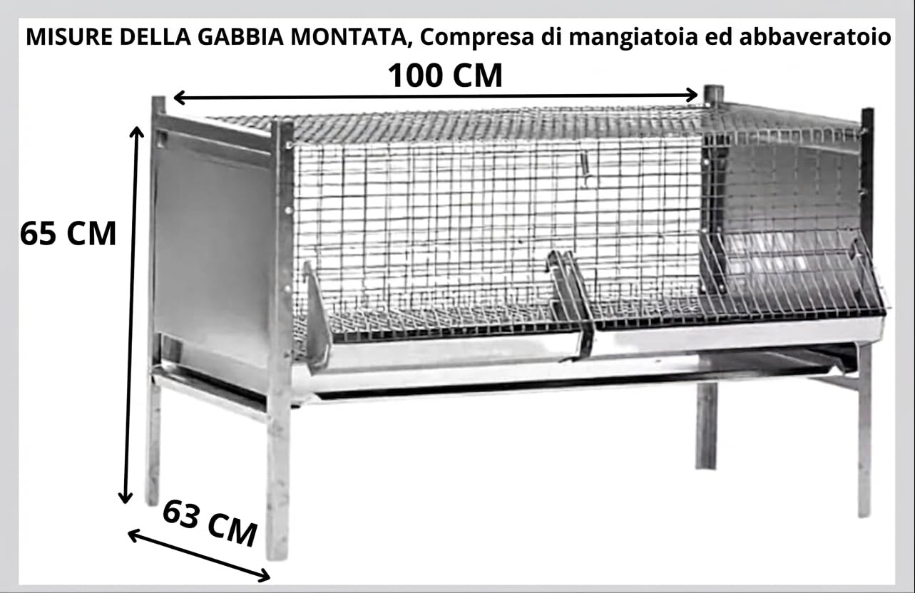 GABBIA PER PULCINI IN RETE DI ACCIAIO ZINCATO-CON ABBEVERATOIO E MANGIATOIA-ANTITOPO-ROBUSTA E RESISTENTE CON STRUTTRA BULLONATA.DONATO ROCILA SRL (Le misure sono della Gabbia Montata)